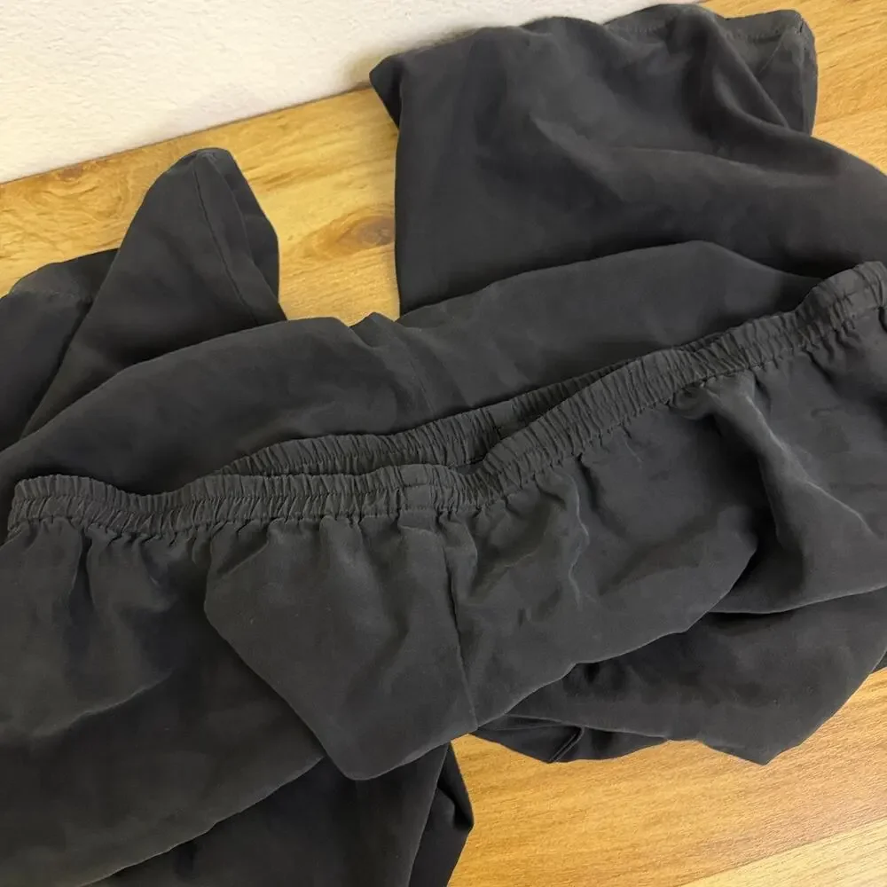 Eileen Fisher Silk Pants Womens Medium Black Wide Leg Pull On Crop Elastic 24.5" - Picture 6 of 9